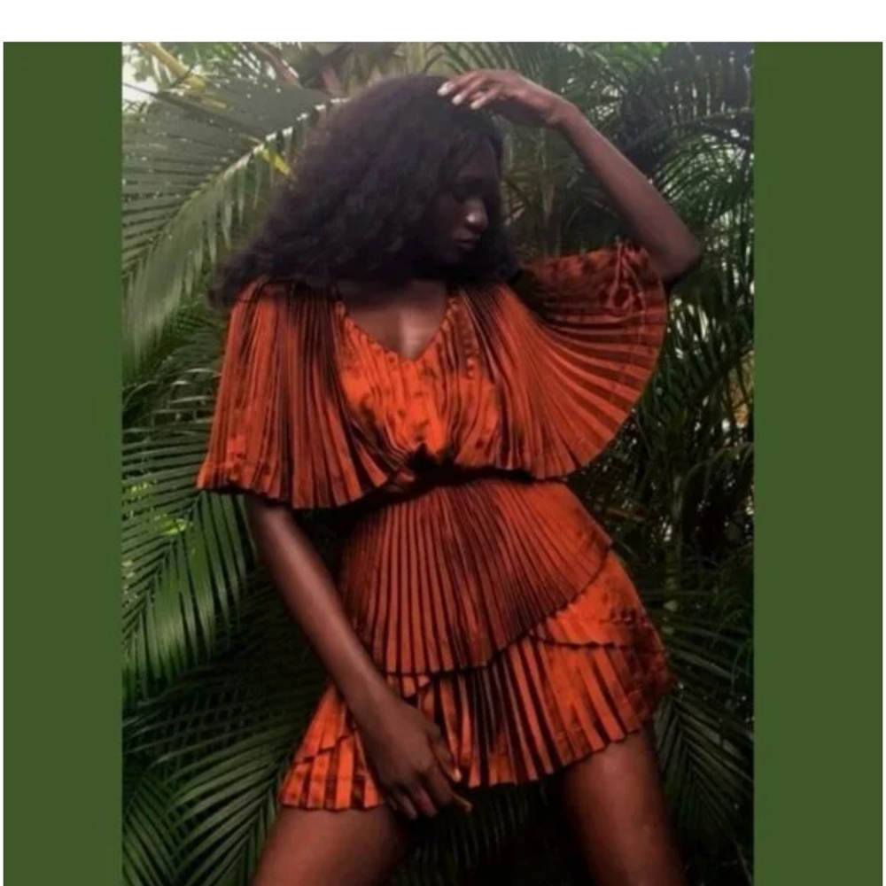 Andrea Iyamah Orange Pleated Mini Jumpsuit Resort Wear